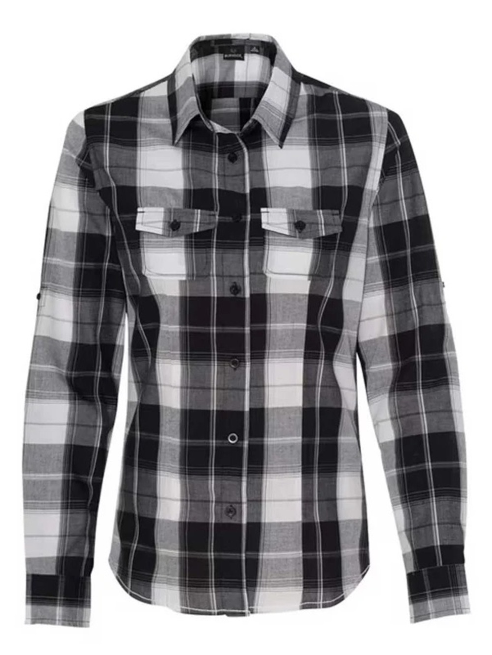 Ladies Burnside Black and White Plaid Button-Down shirt